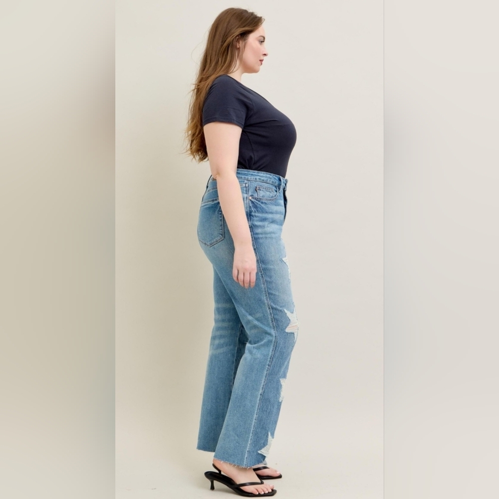 Judy Blue HR Rigid Magic 90's Straight Fit Jeans Star Americana Various Retail - Picture 9 of 16